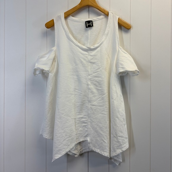 H by bordeaux Tops - H by Bordeaux Boho Chic Asymmetrical Cold Shoulder Top Women Size M Minimalist